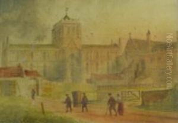 Hexham Abbey Precincts Oil Painting by Paul Braddon