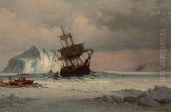 Caught In The Ice Floes Oil Painting by William Bradford