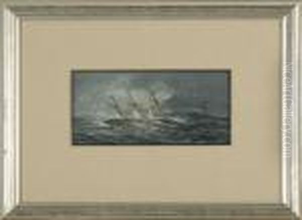 Steam/sail Vessel In Rough Seas, With Distant Ship. Oil Painting by William Bradford