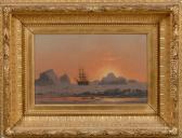 Arctic Sunset With The Ice Bound Oil Painting by William Bradford