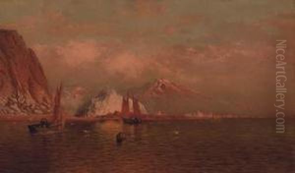 Labrador Mountain And Icebergs By Light Of The Midnight Sun Oil Painting by William Bradford