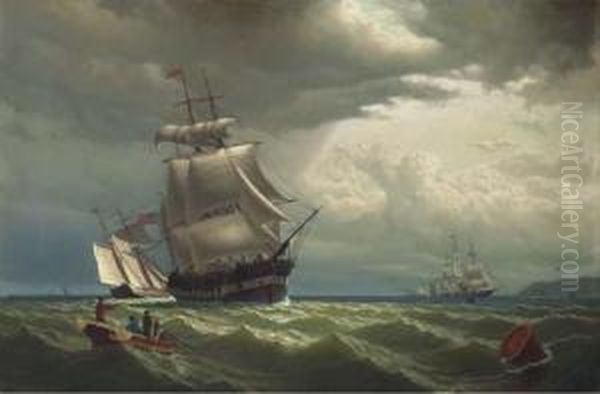 Transatlantic Packet Ships Off A Northern Headland Oil Painting by William Bradford