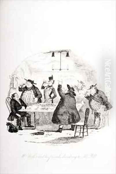 Mr. Weller and his friends drinking to Mr. Pell Oil Painting by Hablot Knight Browne