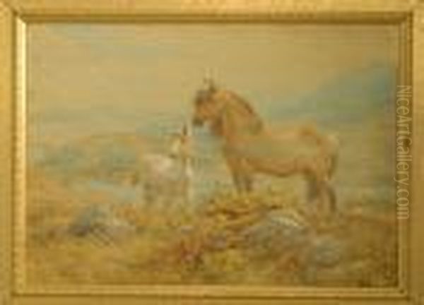 Ponies By Acoastal Estuary Oil Painting by Basil Bradley