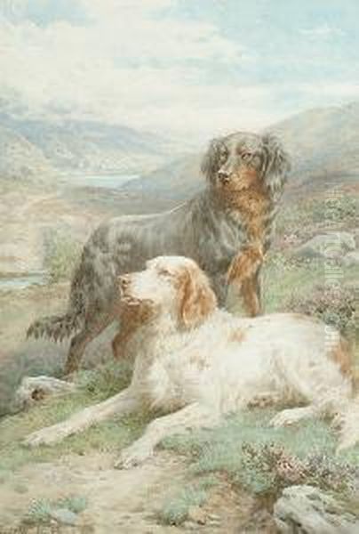 Setters In A Highland Landscape Oil Painting by Basil Bradley