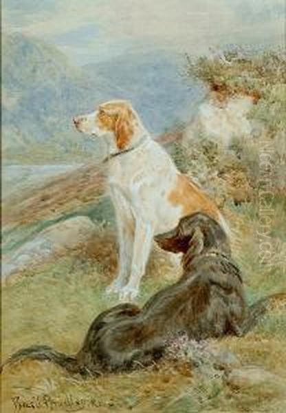 Pointer And A Gordon Setter On The Moor Oil Painting by Basil Bradley