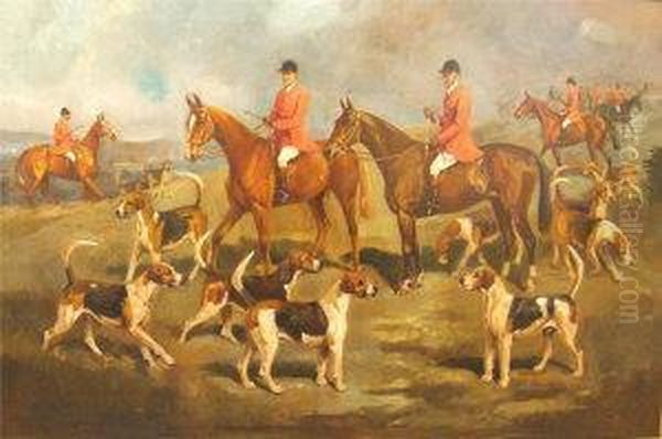 The Croome Hunt With Master And Whippers-in Oil Painting by Cuthbert Bradley