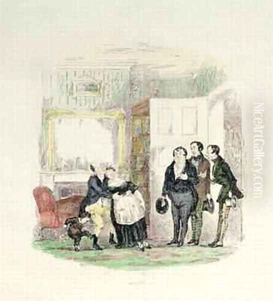 Mr Pickwick is found by his friends with Mrs Bardell in his arms Oil Painting by Hablot Knight Browne