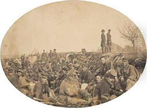 Hardened Union Troops In The Trenches During The Siege Ofpetersburg, Virginia. Oil Painting by Mathew B. Brady