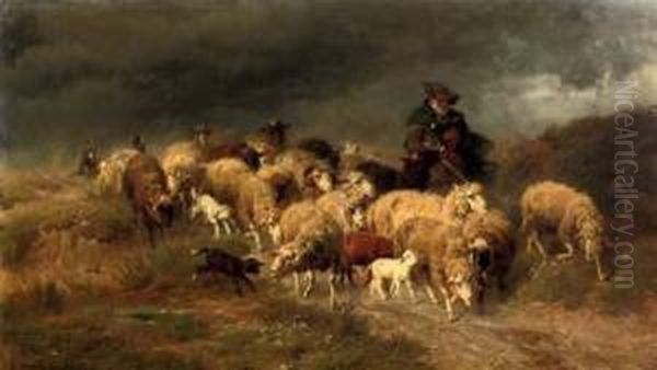 Heimkehr Im Sturm: Herding The Flock Oil Painting by Anton Braith