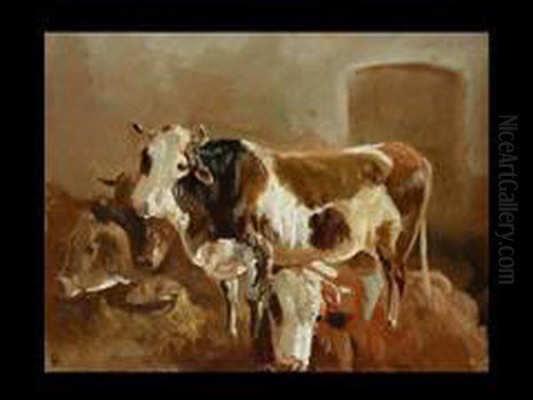 Studie: Kuhe Im Stall Oil Painting by Anton Braith