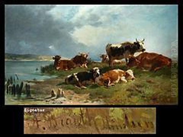 Kuhe Auf Der Weide Oil Painting by Anton Braith