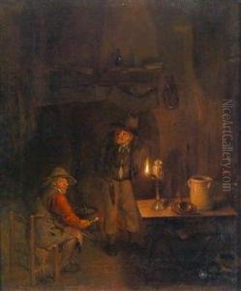 Kerzenbeschienenesinterieur Mit Zwei Mannern Oil Painting by Richard Brakenburgh