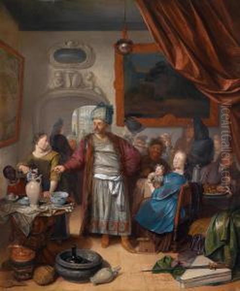 Un Oriun Orientale Fa Visita Ad Una Famiglia Olandese Oil Painting by Richard Brakenburgh