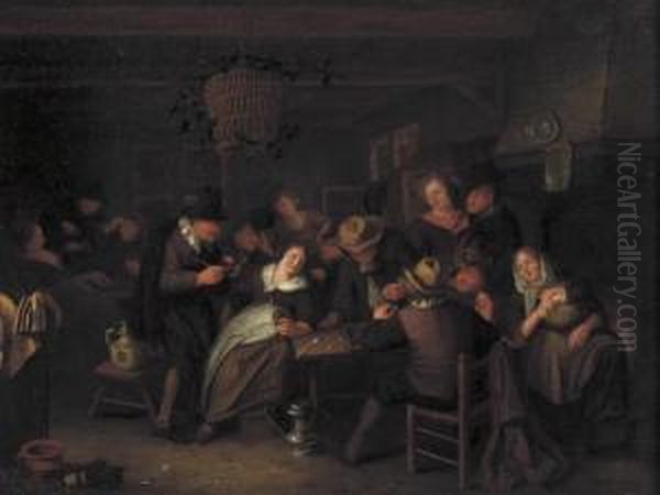 Peasants Making Merry In An Interior Oil Painting by Richard Brakenburgh