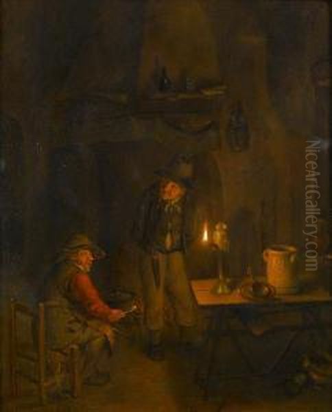 Topers In A Candlelit Interior Oil Painting by Richard Brakenburgh