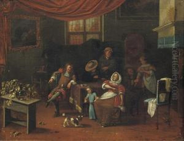 A Merry Company In An Interior Oil Painting by Richard Brakenburgh