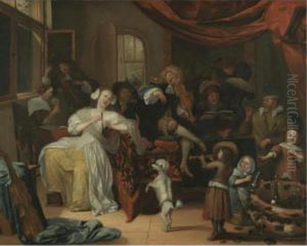 An Interior With Figures Drinking And Music-making Oil Painting by Richard Brakenburgh