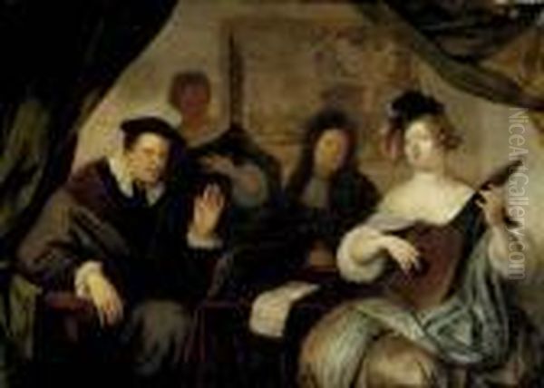 A Merry Company Making Music And Singing In An Interior Oil Painting by Richard Brakenburgh