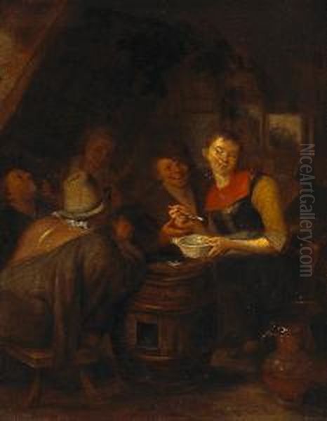 An Interior Scene With Peasants Carousing Oil Painting by Richard Brakenburgh