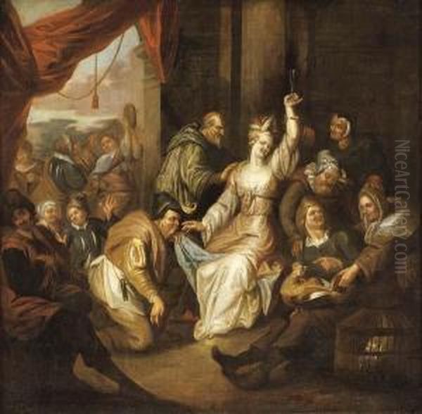 Brothel Scene With Figures 
Making Merry Together With Figures Making Music 
In The Background And A Violin Player In The 
Foreground Oil Painting by Richard Brakenburgh