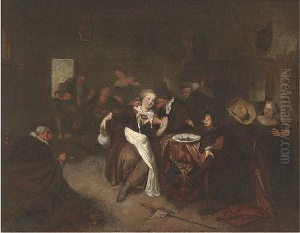 Peasants Drinking And Merry Making In A Tavern Oil Painting by Richard Brakenburgh