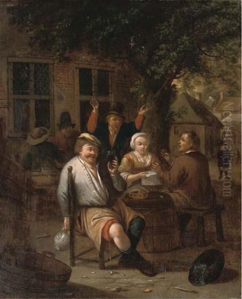 Peasants Drinking And Merrymaking Oil Painting by Richard Brakenburgh