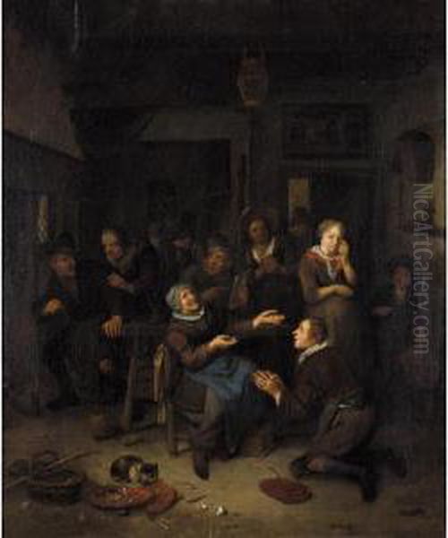 A Tavern Scene With A Son Beseeching His Mother For Forgiveness Oil Painting by Richard Brakenburgh