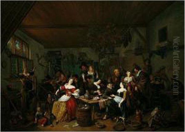 A Tavern Scene Oil Painting by Richard Brakenburgh