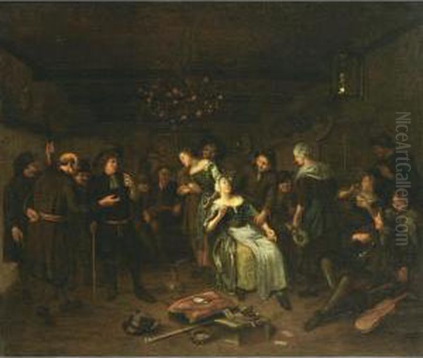 A Tavern Interior With Figures Making Merry Oil Painting by Richard Brakenburgh