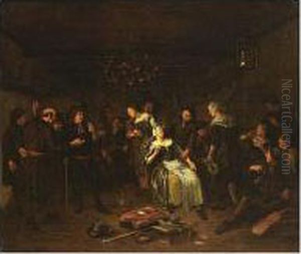 A Tavern Interior With Figures Making Merry Oil Painting by Richard Brakenburgh