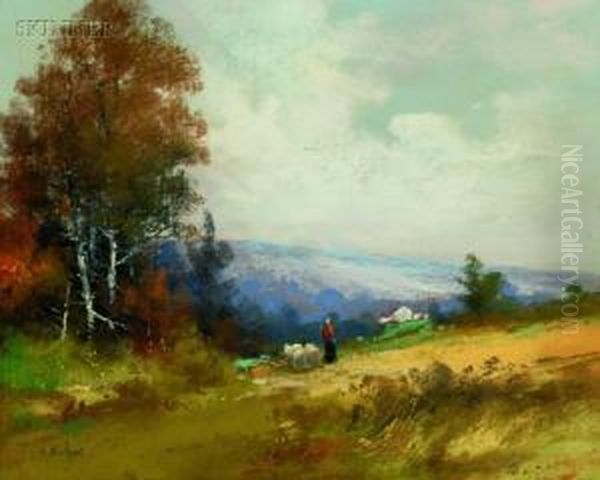 Landscape With Shepherdess Oil Painting by Clarence E. Braley