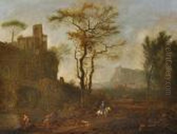 A Landscape With Figures Oil Painting by Johann Christian Brand