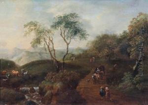 Bewaldete Landschaft Mit Reisenden Oil Painting by Johann Christian Brand