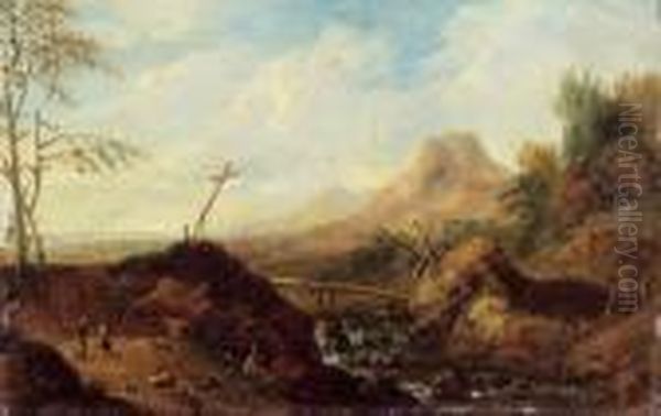 Kleine Landschaft Mit Wanderern Oil Painting by Johann Christian Brand