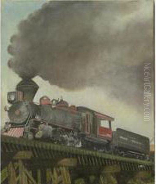 La Locomotive A Vapeur Oil Painting by Johann Christian Brand