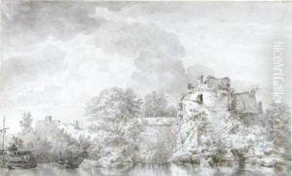 Flusslandschaft Mit Ruinen Oil Painting by Johann Christian Brand