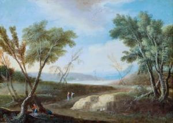 Paesaggio Boschivo Con Figure Oil Painting by Johann Christian Brand