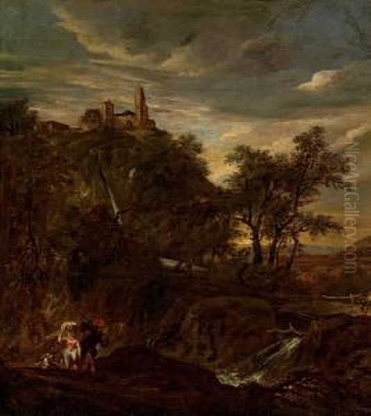 Italianisiernde Flusslandschaft Mit Ruine Oil Painting by Johann Christian Brand