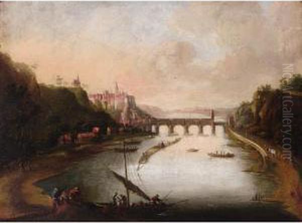 View Of The Elbe, With Castle Sonnenstein, Saxony by Johann Christian Brand