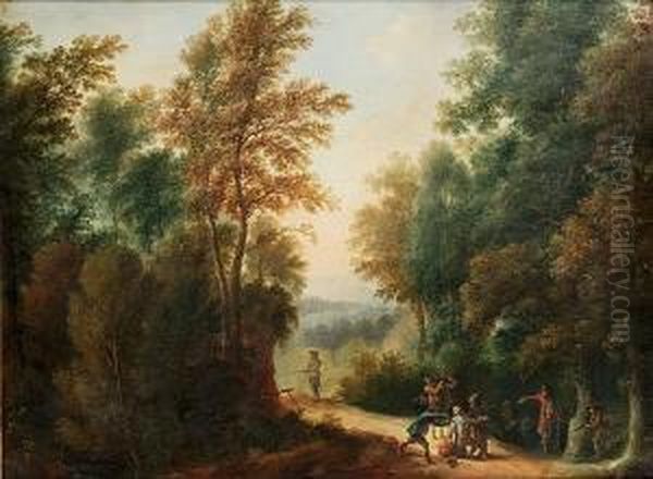 A Wooded Landscape With Bandits On A Track Oil Painting by Johann Christian Brand