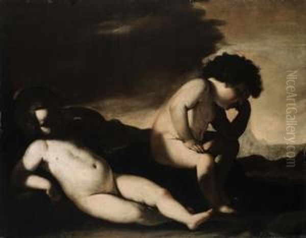 Due Putti In Un Paesaggio (cainoe Abele Bambini?) Oil Painting by Giacinto Brandi