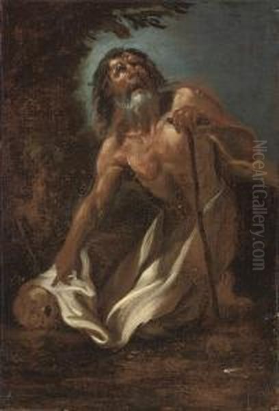 A Hermit Saint With A Tau-cross Oil Painting by Giacinto Brandi