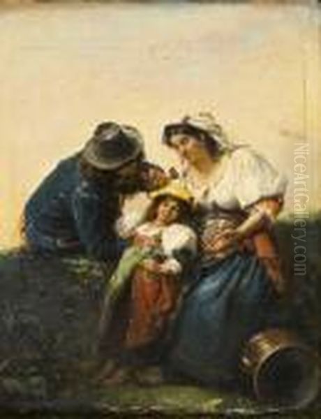 Famille Napolitaine Oil Painting by Edouard J. Emile Brandon