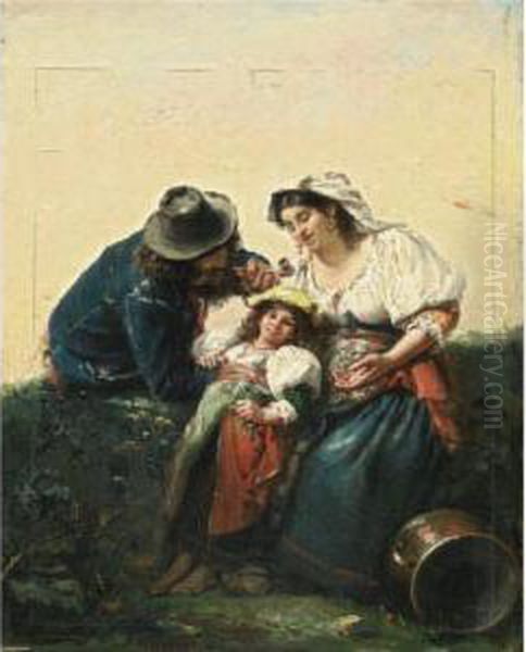 The Italian Family Oil Painting by Edouard J. Emile Brandon