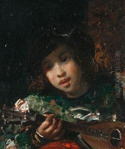 The Lute Player Oil Painting by Edouard J. Emile Brandon