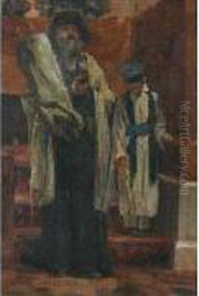 Le Rabbin Portant La Thora Et Le Bar -mitzwa Oil Painting by Edouard J. Emile Brandon