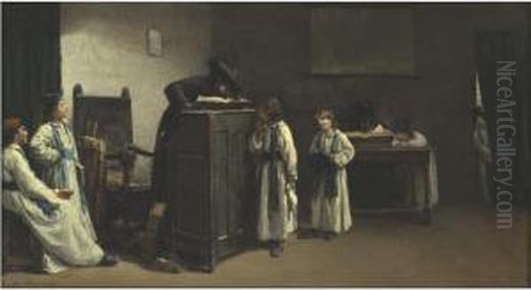 Rabbinical Students In A Classroom Oil Painting by Edouard J. Emile Brandon