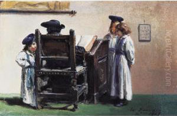 La Lecon De Talmud Oil Painting by Edouard J. Emile Brandon