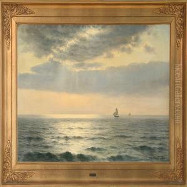 Seascape In Evening Sun Oil Painting by I.H. Brandt